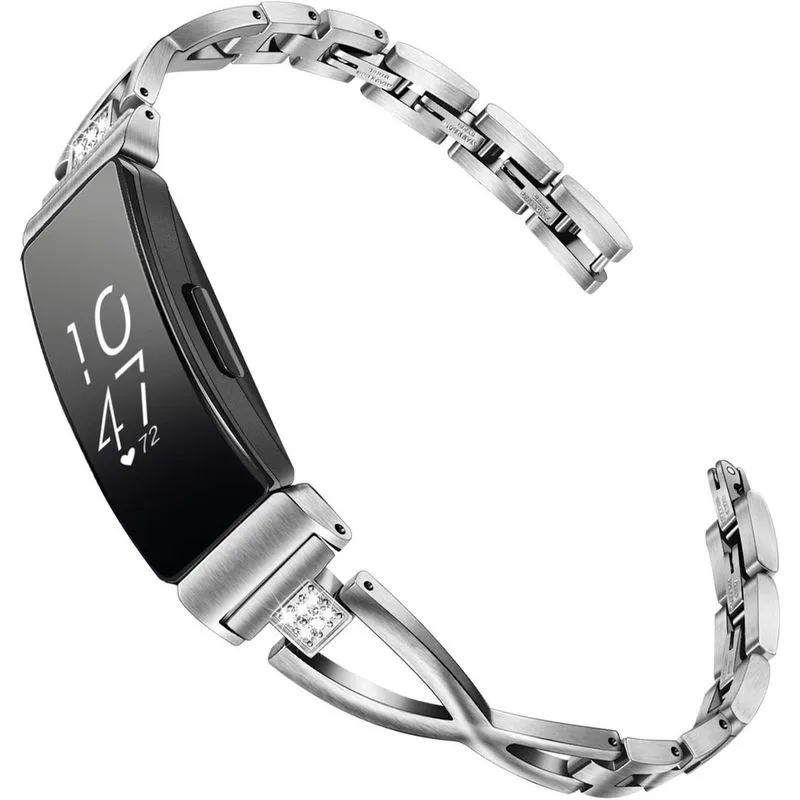 Pulseira feminina compatível com Inspire/Inspire HR/Inspire 2, pulseira de aço inoxidável sólido e diamante de strass Pulseira feminina de punho para relógio inteligente Fitbit Inspire 2/Inspire hr