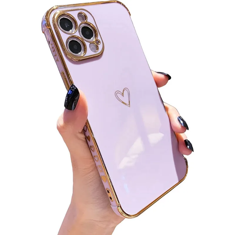 Compatível com a capa para iPhone 12 Pro Max, lindo luxo proteção de lente de câmera e proteção contra quedas de nível militar Capa de amortecedor com borda galvanizada de tpu macio para mulheres (6,7