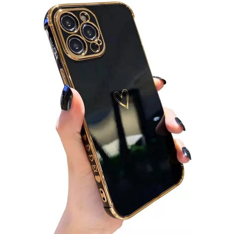 Compatível com a capa para iPhone 12 Pro Max, luxuosa capa amortecedora com borda galvanizada, proteção total da câmera e cantos reforçados elevados, capa de tpu macio à prova de choque (6,7 polegadas