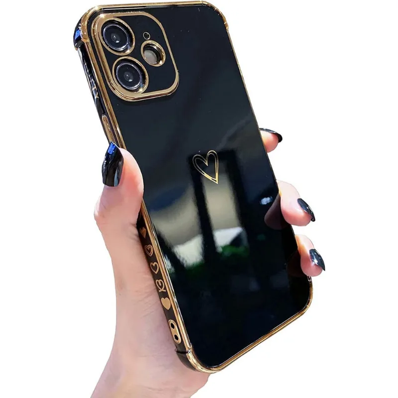 Compatível com a capa para iPhone 11, luxuosa capa amortecedora com borda galvanizada para mulheres, proteção total elevada para a câmera, cantos reforçados à prova de choque, capa de tpu macio (6,1 p