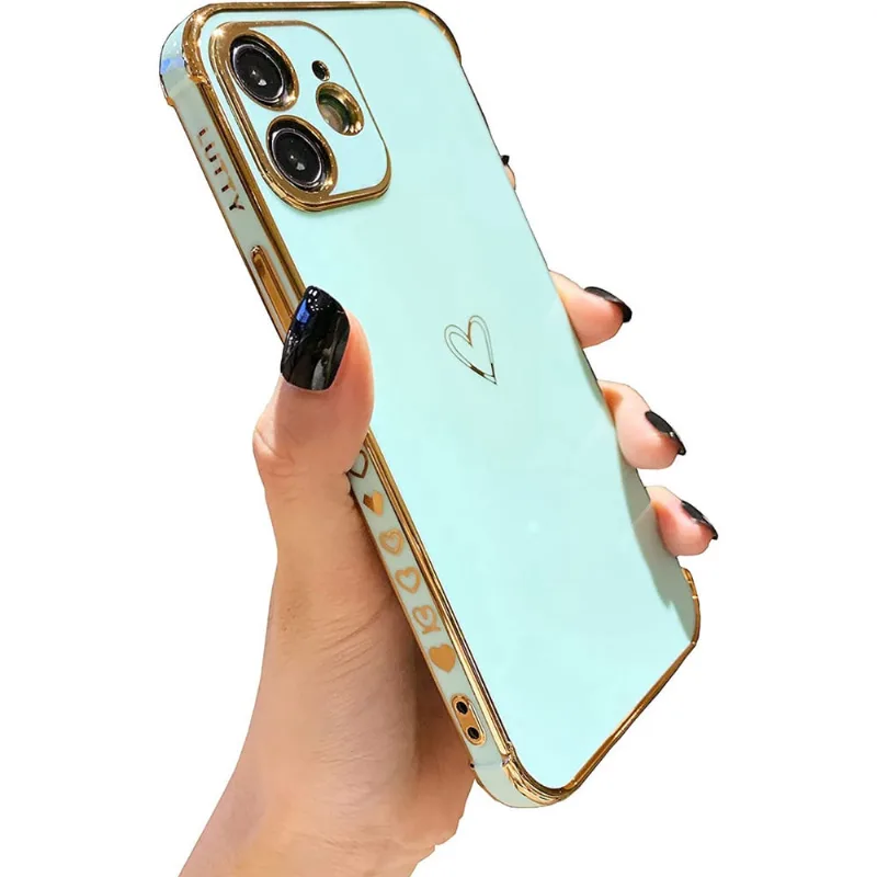 Compatível com a capa para iPhone 12 para mulheres, capa de telefone macia luxuosa para meninas proteção total da câmera cantos levantados à prova de choque Capa de capa (6,1 polegadas) - Verde doce