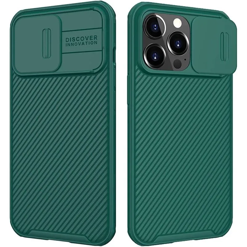 Capa para iPhone 13 Pro com capa para câmera, fina e fina capa protetora à prova de choque de policarbonato com capa deslizante para câmera, capa atualizada para Apple iPhone 13 Pro (verde)
