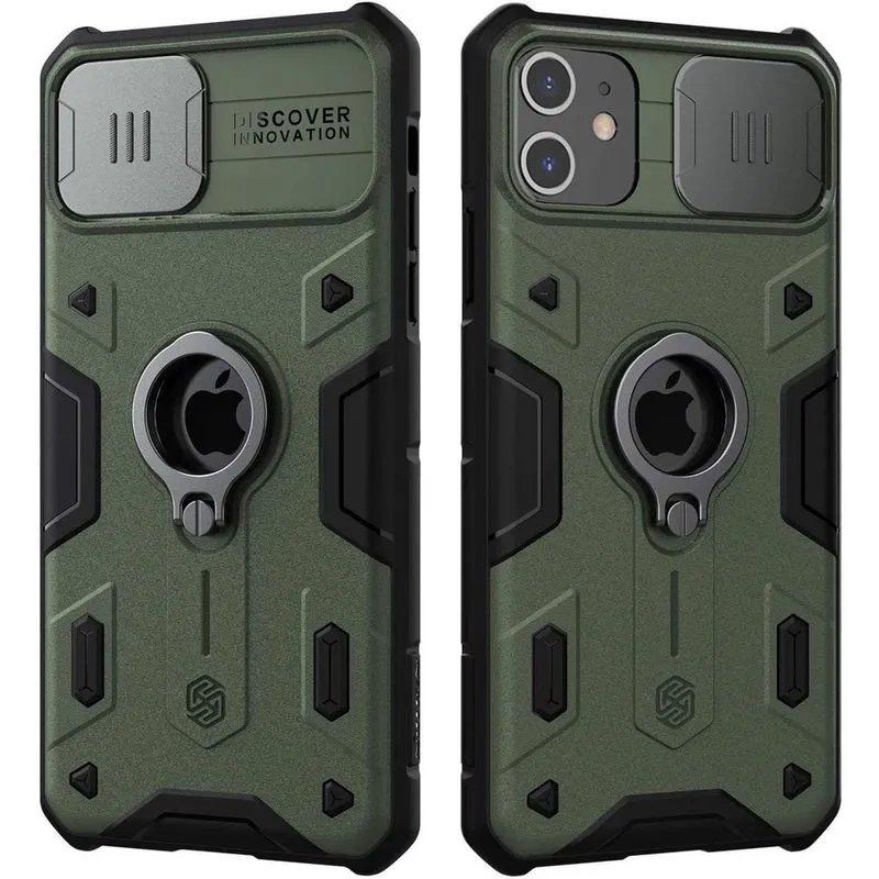 Capa para iPhone 11, capa CamShield Armor com capa deslizante para câmera, capa protetora de policarbonato e tpu resistente a impactos com suporte de anel para iPhone 11 de 6,1 polegadas (verde)
