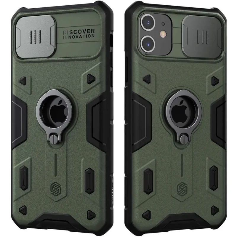 Capa para iPhone 11, capa CamShield Armor com capa deslizante para câmera, capa protetora de policarbonato e tpu resistente a impactos com suporte de anel para iPhone 11 de 6,1 polegadas (verde)