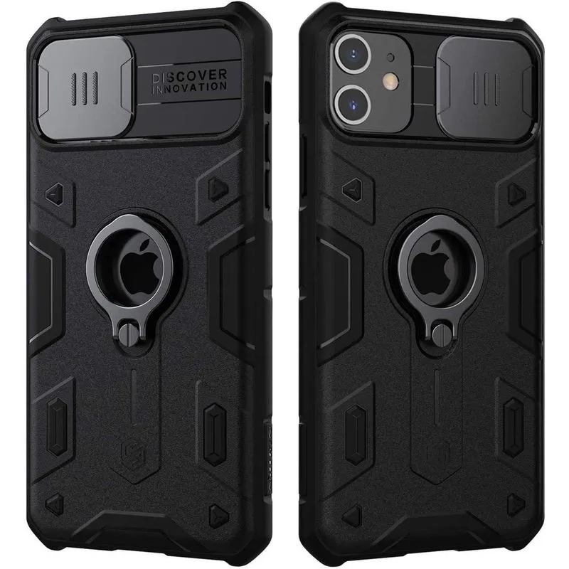Capa para iPhone 11, capa CamShield Armor com capa deslizante para câmera, capa protetora de policarbonato e tpu resistente a impactos com suporte de anel para iPhone 11 de 6,1 polegadas (preta)