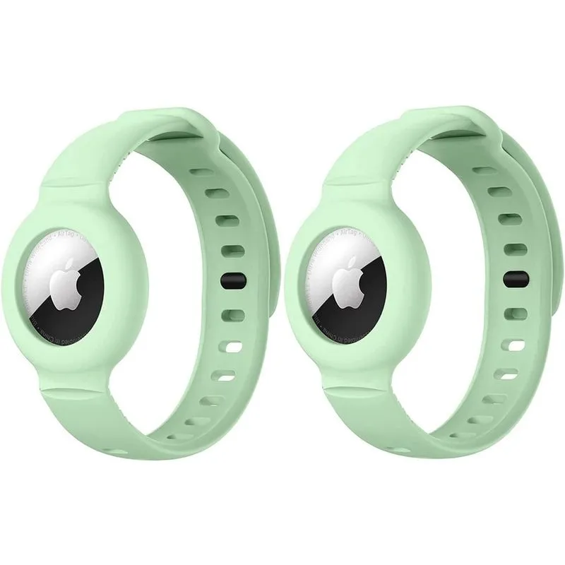 (Pacote com 2) Pulseira anti-perda para crianças e adultos para AirTag, pulseira de silicone macio, pulseira de relógio, capa protetora para Apple Air Tag Tracker - Verde