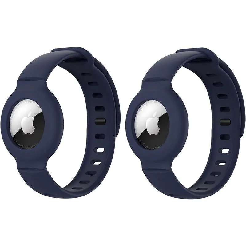 (Pacote com 2) Pulseira anti-perda para crianças/adultos para AirTag, pulseira de silicone macio, pulseira de relógio, capa protetora para Apple Air Tag Tracker - azul