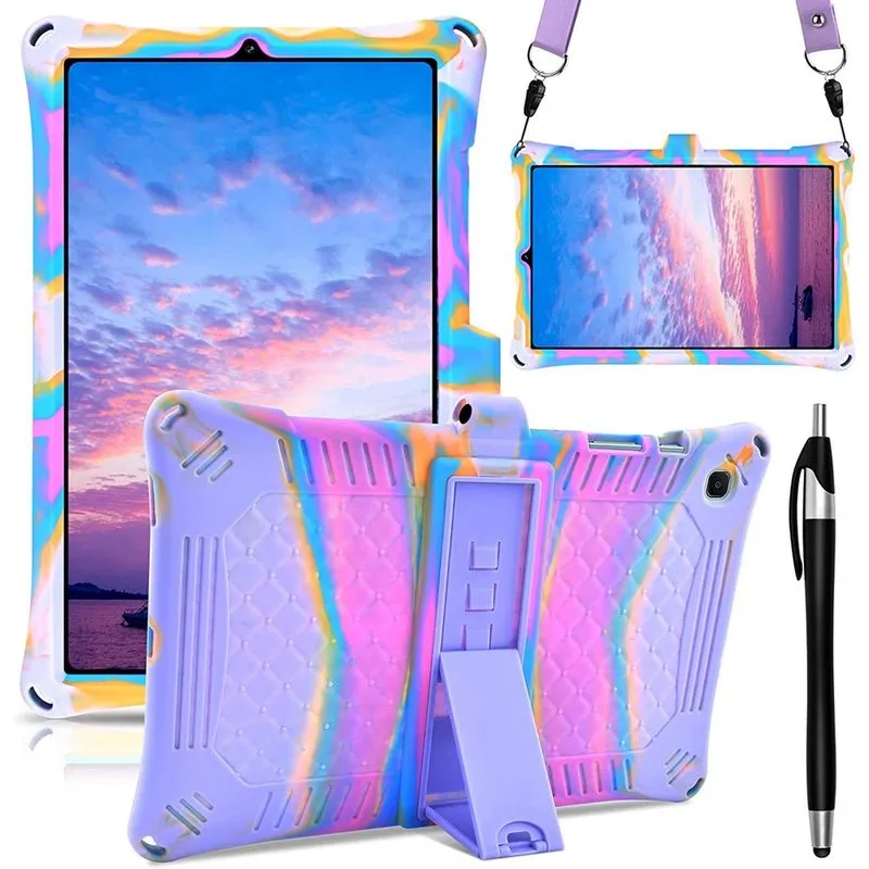 Capa de silicone compatível com Samsung Galaxy Tab S6 Lite versão 2020 (SM-P610/P615), Tab S6 Lite 10,4 polegadas capa protetora para crianças com caneta e alça para tablet, rosa vermelha e roxa