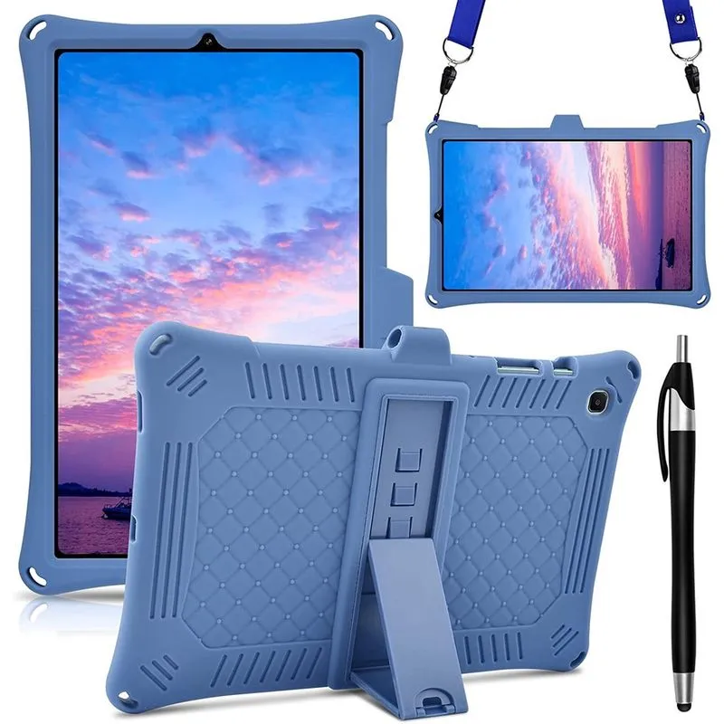 Capa de silicone compatível com Samsung Galaxy Tab S6 Lite versão 2020 (SM-P610/P615), Tab S6 Lite 10,4 polegadas capa protetora para crianças com caneta e alça para tablet, azul escuro