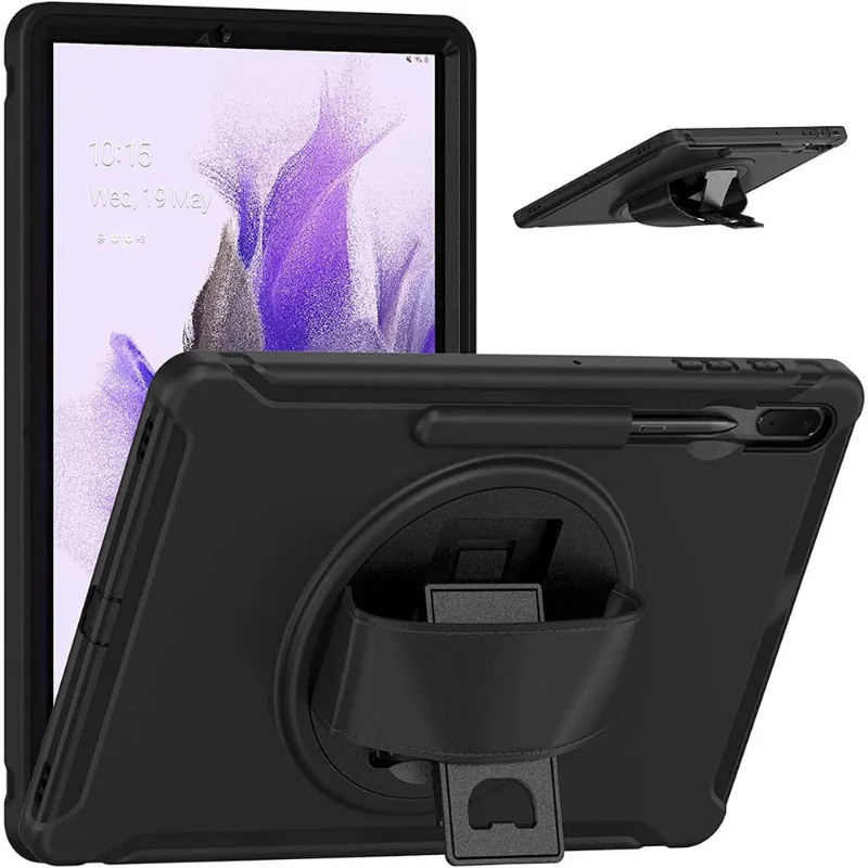Capa preta c/ suporte p/ lápis p/ Galaxy Tab S7 fe 12,4in e S7 Plus (SM-T730/T735/T736b/T736n/T970/T975/T976)