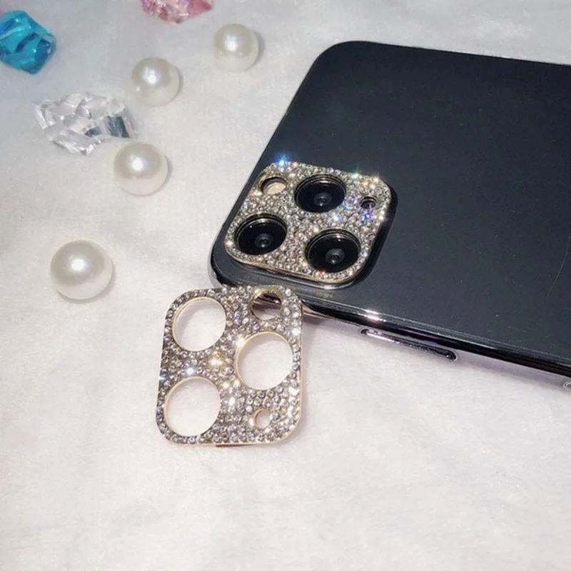 Pacote com 2 capas de lentes de câmera compatíveis com iPhone 12 pro max, 3D Glitter Bling Diamond Capa de lente de câmera Adesivo Acessórios de proteção (ouro) para iPhone 12 pro Max-Gold -