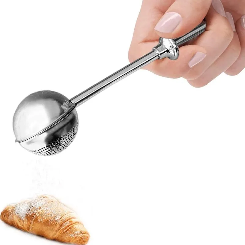 Agitador dispensador de farinha de espanador de açúcar em pó huoguo com alça de aço inoxidável 18/8 acionada por mola para farinha de açúcar e especiarias