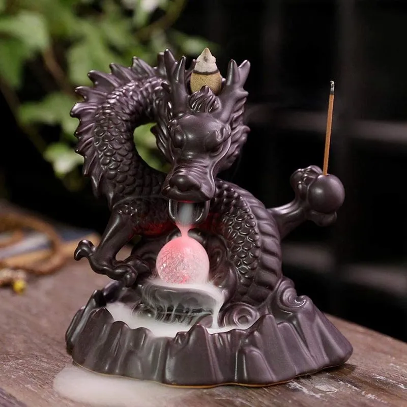 Queimador de incenso Huoguo Dragon Backflow feito à mão em cerâmica, porta-incenso, estatueta, suporte para cone de incenso, decoração para casa, decorações para presentes, enfeites de estátua (queima