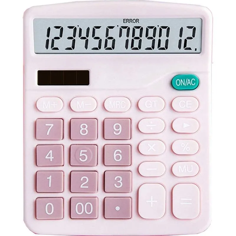 Calculadora youho, bateria solar de 12 bits Dual Power Calculadora eletrônica de função padrão com grande display lcd Calculadora de escritório rosa (uma bateria) (KK-837B, 1PACKRosa)