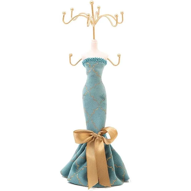 Suporte de exibição de joias de moda Colar Suporte de suporte de joias Display Brinco Colar Pulseira Anéis Organizador Expositor para presente de noiva de meninas (suporte de joias de vestido de noite
