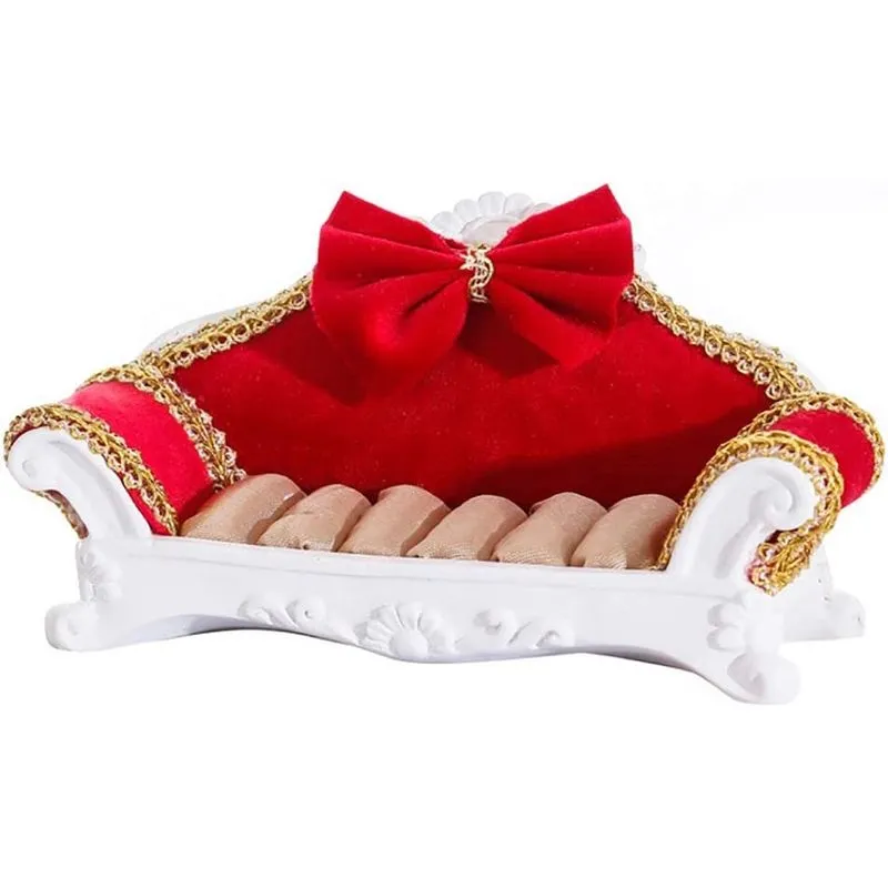 Suporte de exibição de joias de moda Colar Suporte de suporte de joias Display Brinco Colar Pulseira Anéis Organizador Expositor para presente de noiva de meninas (exibição de anel de sofá vermelho)