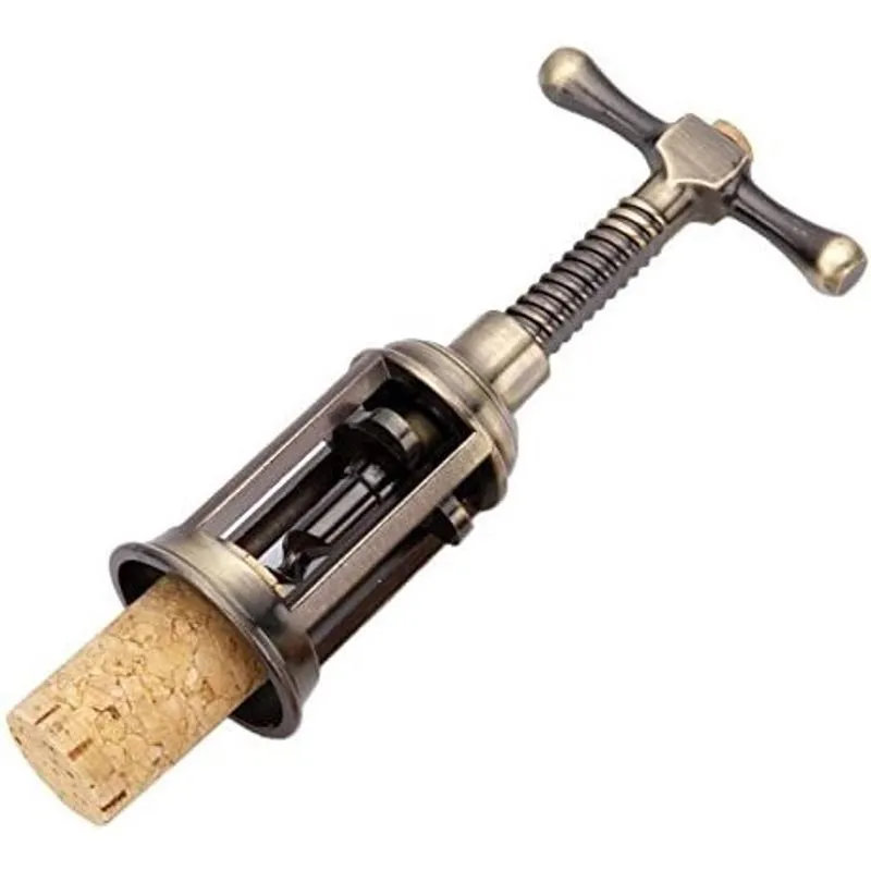 Abridor de garrafas de vinho de metal vintage, saca-rolhas de giro criativo, bronze