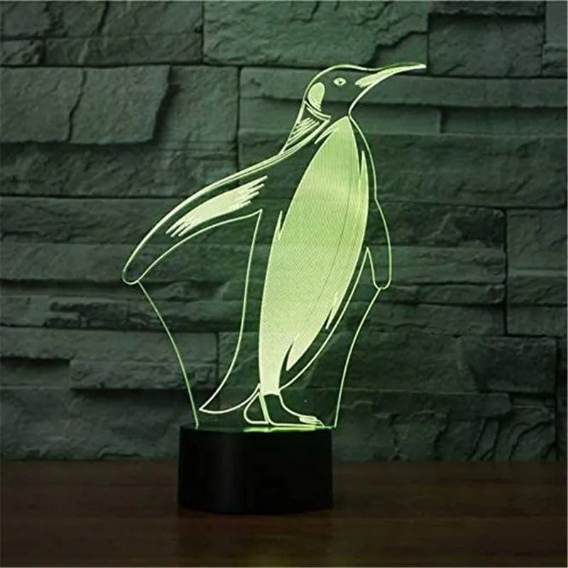 Huoguo Abstractive 3D Optical Ilusão Forma Pinguim Efeito de Iluminação Colorida Interruptor de Toque USB Powered LED Decoração Night Light Desk Lamp