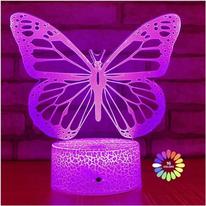 Borboleta Luz Noturna, Presente de Aniversário para Meninas 3D Ilusão Lâmpada de Cabeceira Infantil com 16 Cores Mudando Controle Remoto Brinquedos Borboleta Presentes para Meninas