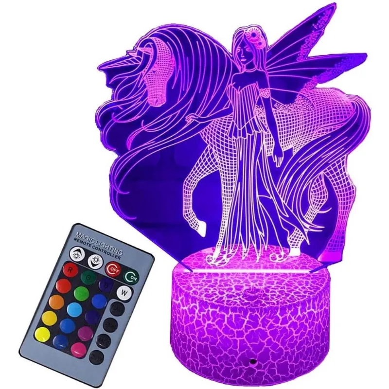 Luz noturna de unicórnio 3D para quarto de crianças, lâmpada de luz noturna de ilusão 3D unicórnio de 16 cores com luz remota de brinquedos de unicórnio como presente de aniversário para meninas de 1