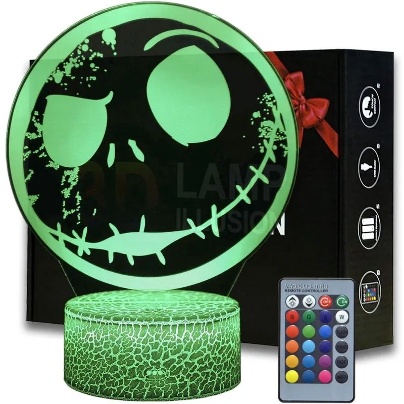 Halloween Town Pumpkin King Jack Skellington 3D Ilusão Night Light, abajur de mesa anime com controle remoto para quarto infantil, iluminação criativa para crianças e fãs Jack Skellington (Jack Skelli