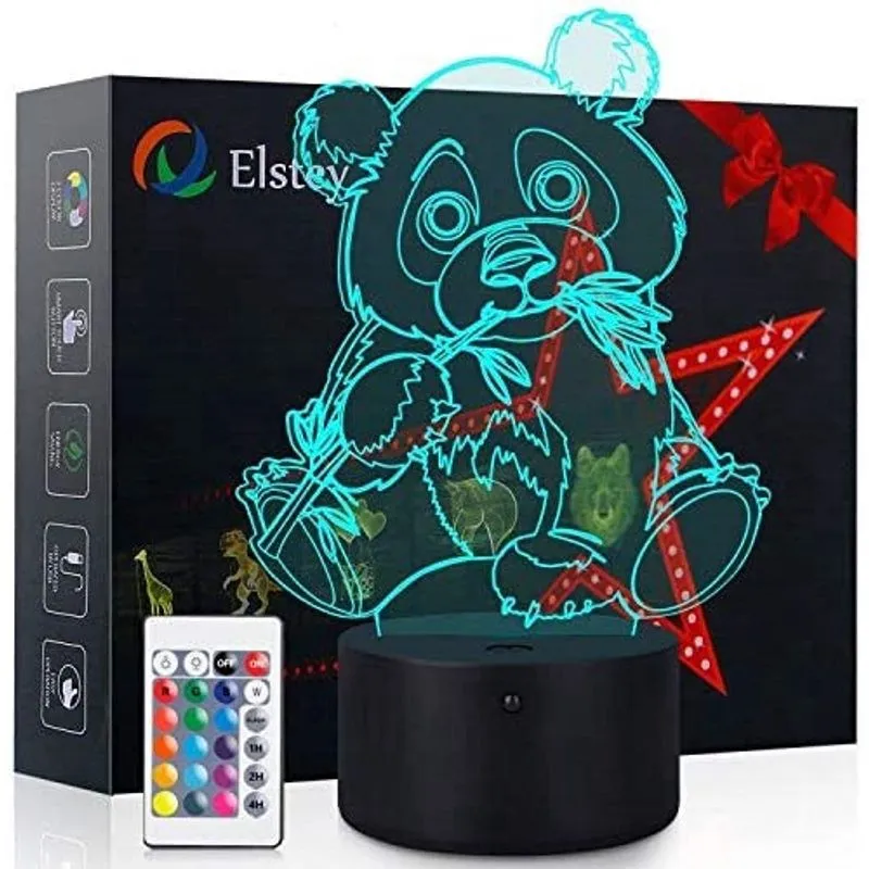 Luz noturna Panda, lâmpada de urso panda gigante com ilusão de ótica 3D, decoração de quarto de mesa para meninos ou meninas, toque e controle remoto - luz de brinquedos com controle e 16 cores, luz d
