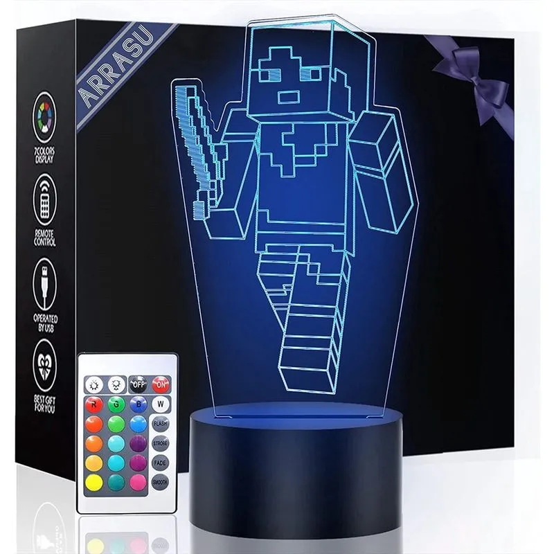 Luz noturna 3D para crianças, candeeiro de mesa ilusão de 16 cores com controle remoto, luz de mesa de cabeceira recarregável USB para crianças, aniversário, presentes de Natal, decoração de quarto pa