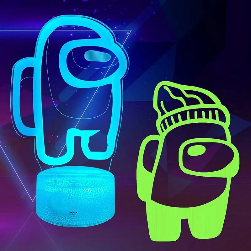 Lâmpada huoguo Among Us, Among Us Light, Among Us Toys para meninos, luz noturna 3D (2 padrões) com mudança remota de 7 cores, presente de decoração de sala de jogos para meninos e meninas, vermelho 3