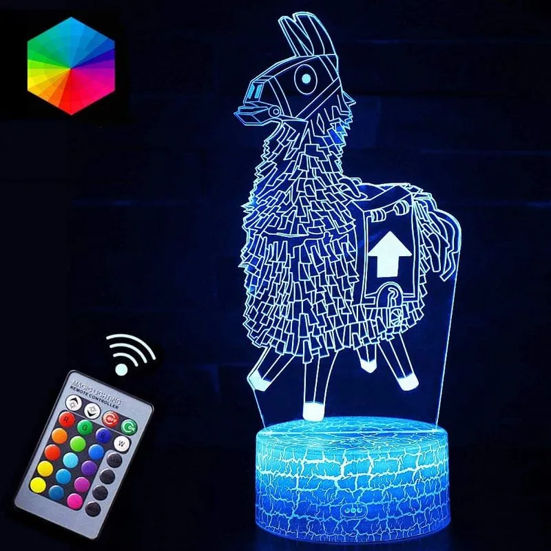 Llama Night Lights Fortress Battleroyale 3D Optical Illusion Lâmpadas LED Mesa de cabeceira Orientação para quarto de crianças Melhores opções de presente de aniversário e Natal para meninos amantes d