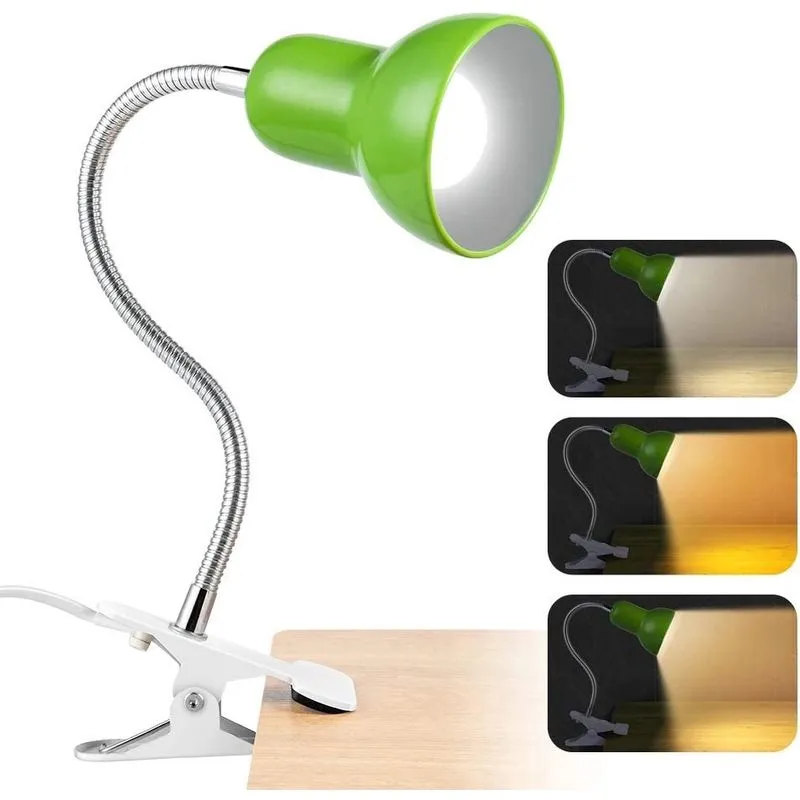 Lâmpada de mesa, clipe de rotação de 360° na lâmpada luz de leitura de livro portátil, braçadeira na mesa/mesa/beliche/armário iluminação doméstica (verde)