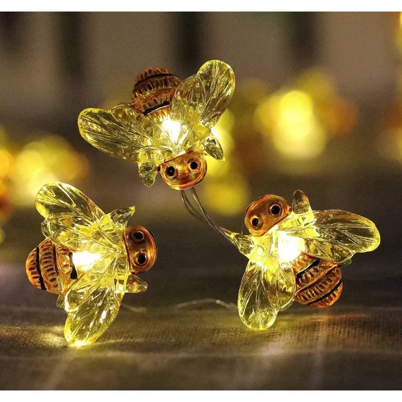 Luzes de corda decorativas Huoguo Honeybee, 18,7 pés 40 LED USB plug-in fio de cobre Bee Fairy Lights para vários projetos de decoração (branco quente, controle remoto com temporizador)
