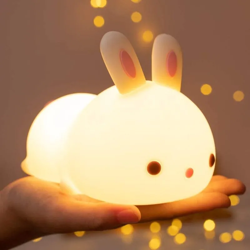 Huoguo lindo coelhinho infantil luz noturna, abajur de coelho para meninas presentes fofos para meninas adolescentes, luz noturna de coelhinho de berçário de 7 cores para decoração de quarto de crianç