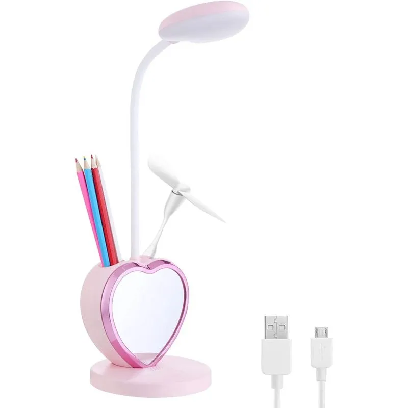 Candeeiro de mesa rosa para quarto de meninas, abajur de mesa LED recarregável, ajustável, bonito, abajur de mesa infantil com porta de carregamento usb, abajur de mesa de estudo atencioso para adoles