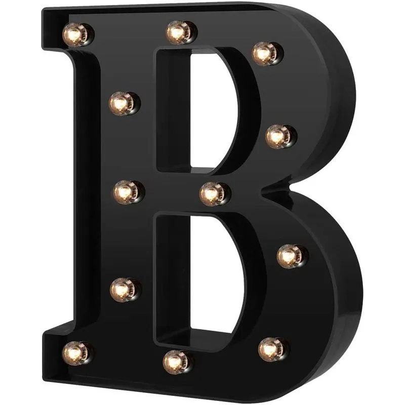 Novo design de letras de LED números luzes 26 alfabeto e algarismos arábicos 0-9 lâmpadas decorativas pretas de letreiro para eventos, festa de casamento, aniversário, bar em casa (preto frio b)