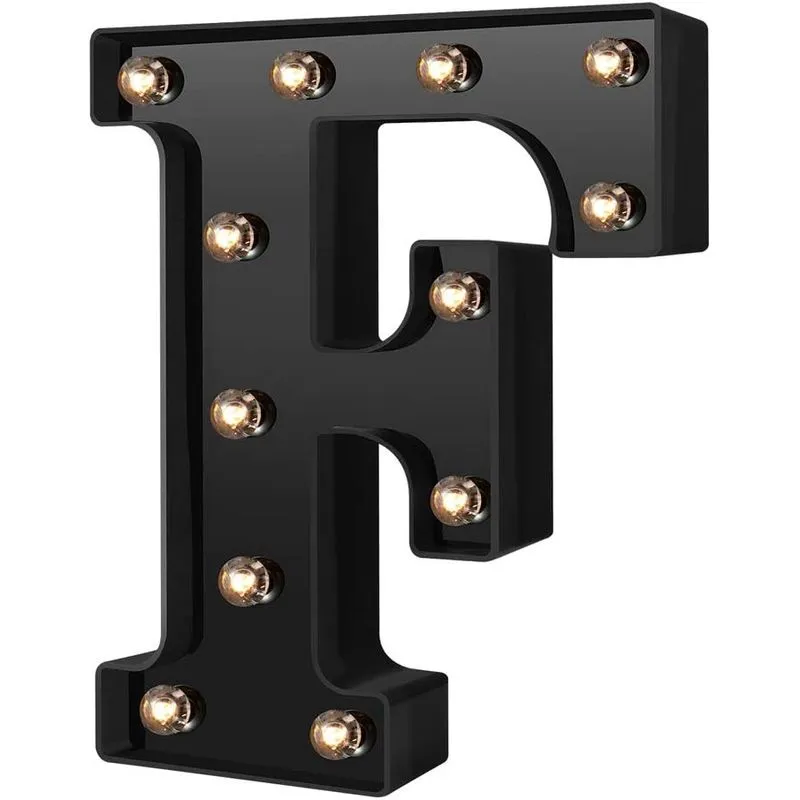 Novo design de letras de LED números luzes 26 alfabeto e algarismos arábicos 0-9 lâmpadas decorativas pretas de letreiro para eventos, festa de casamento, aniversário, bar em casa (preto frio f)