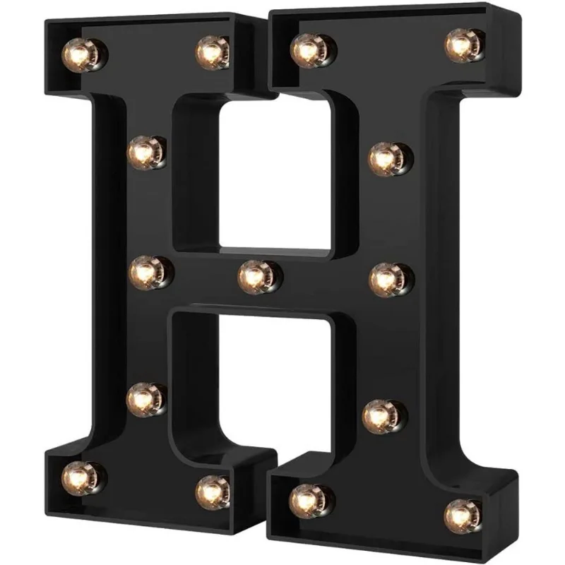 Novo design de letras led números luzes 26 alfabeto e algarismos arábicos 0-9 lâmpadas de letreiro decorativas pretas para eventos festa de casamento aniversário bar em casa (preto frio h)