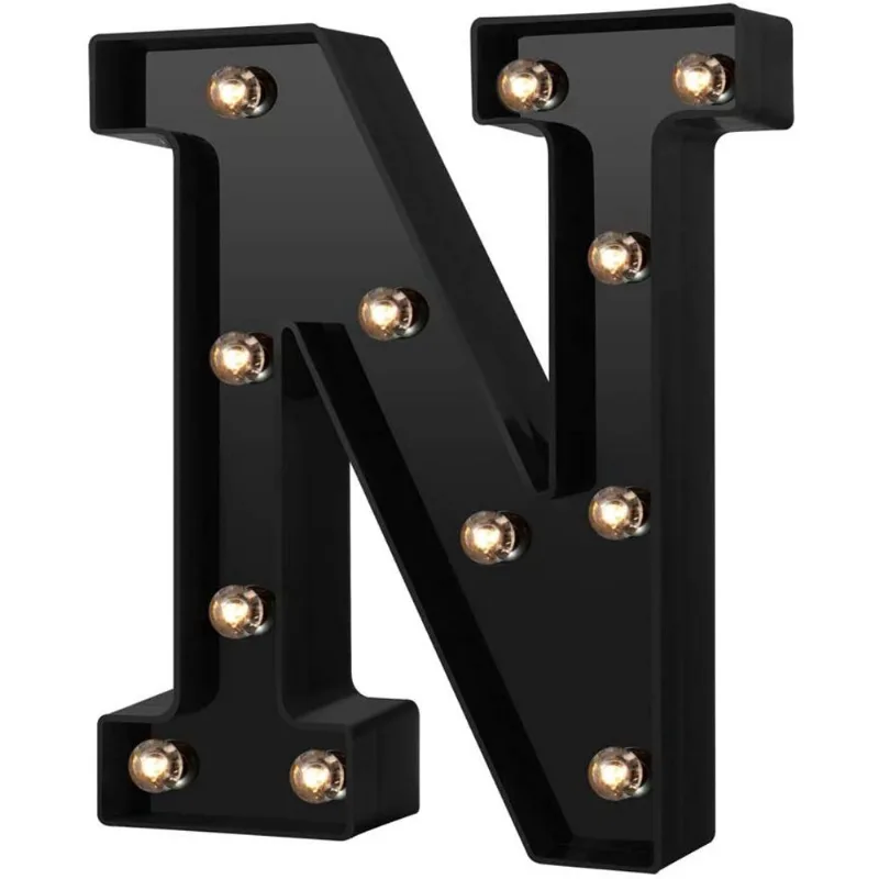 Novo design de letras led números luzes 26 alfabeto e algarismos arábicos 0-9 lâmpadas de letreiro decorativas pretas para eventos festa de casamento aniversário bar em casa (preto frio n)