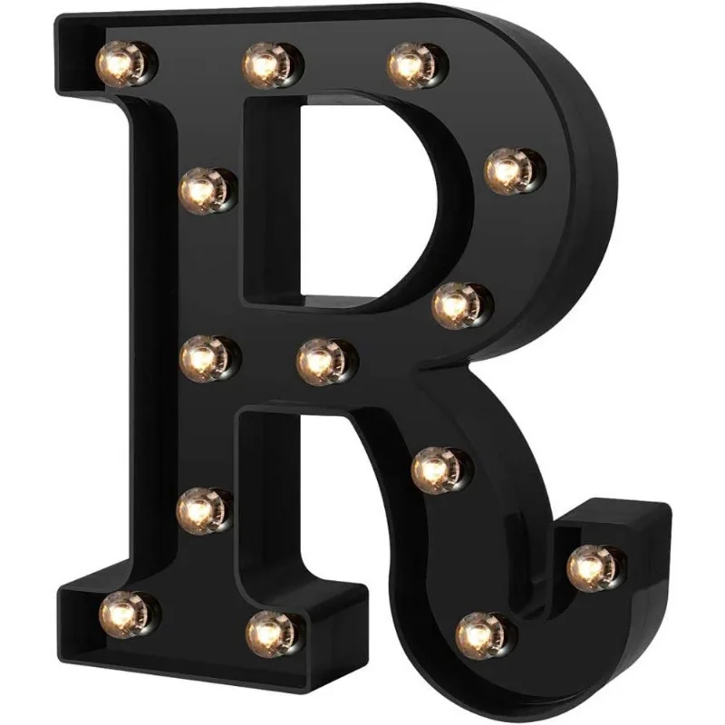 Novo design de letras led números luzes 26 alfabeto e algarismos arábicos 0-9 lâmpadas de letreiro decorativas pretas para eventos festa de casamento aniversário bar em casa (preto frio r)