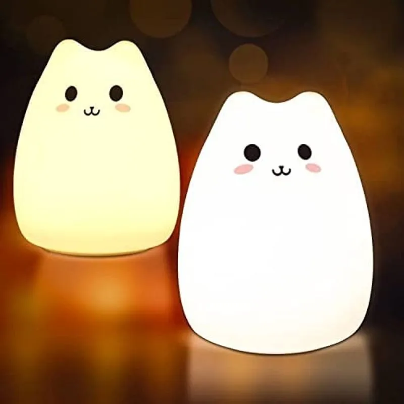 Candeeiro de gato, luzes noturnas huoguo para decoração de quarto infantil, luz noturna LED macia de silicone para meninas adolescentes, presentes temáticos de gato Kawaii para amantes de gatos, gatin
