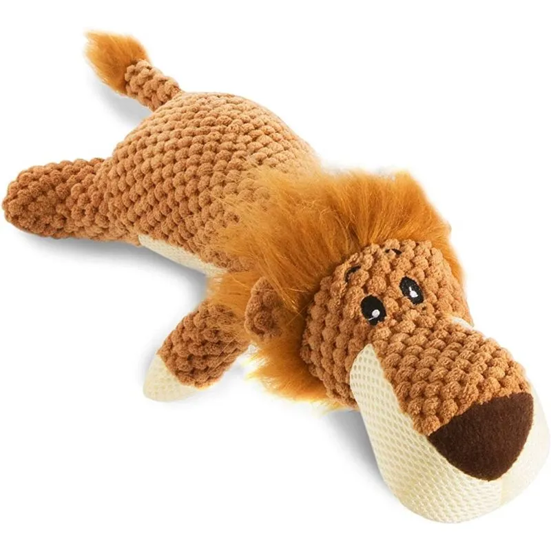 Brinquedos para cães, brinquedo de cachorro estridente, brinquedo de pelúcia interativo de pelúcia leão e pacote de brinquedos de mastigar com corda durável para cães pequenos e médios