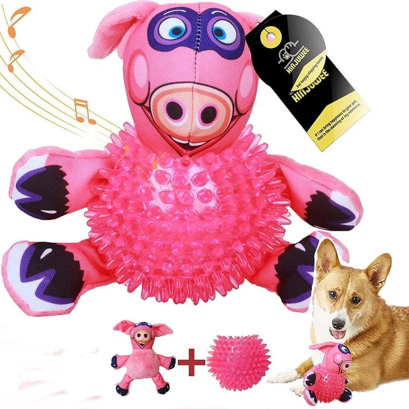 Huoguo 2 em 1 durável brinquedo de mastigar estridente para mastigadores agressivos, bola espetada, brinquedo para cães com lona, bola de limpeza de dentes de cachorro para cães pequenos, médios e gra