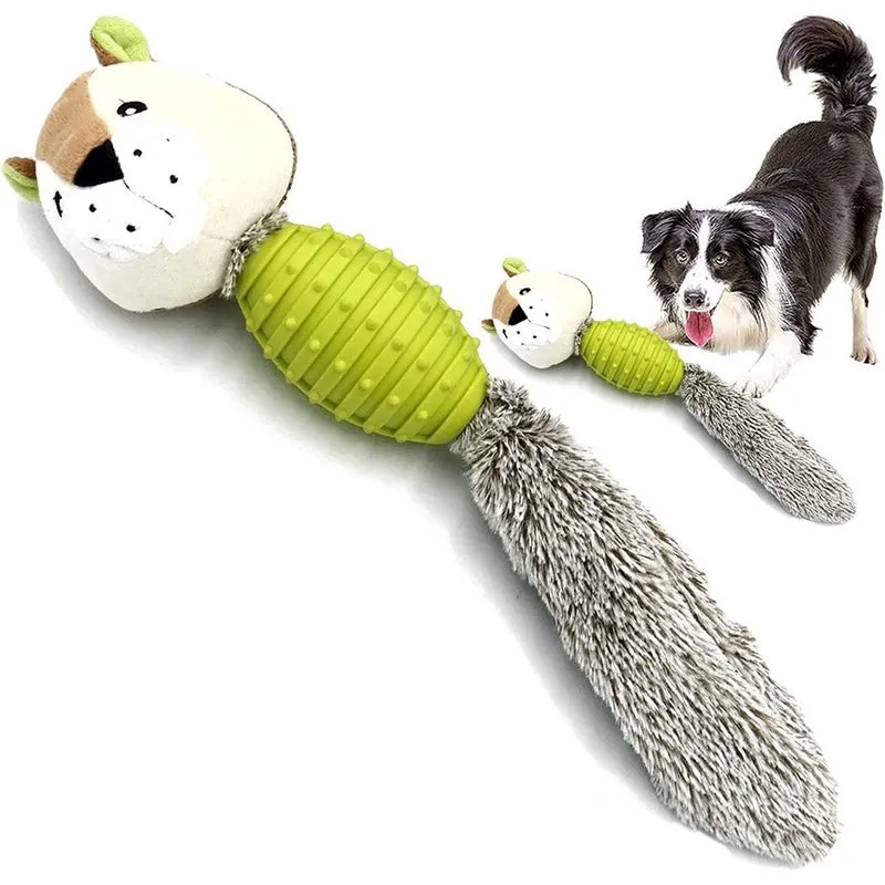 Brinquedo de pelúcia para cães de porte médio e grande, 3 em 1 (cabeça de pelúcia estridente, corpo de borracha e cauda de papel enrugado) Brinquedos duráveis para mastigar cães brinquedos para animai