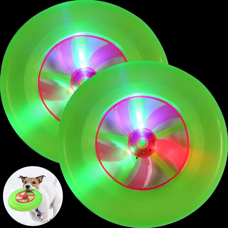 2 peças lanterna LED disco de cachorro brinquedos de disco de cachorro discos voadores de cachorro com luz LED de longa duração multicolorida brinquedos de disco de cachorro voador brinquedos interati