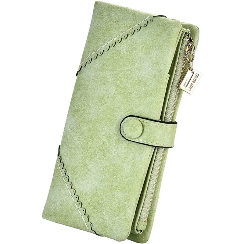 Carteira feminina de couro vegano embreagem bifold organizador de cartão de grande capacidade bolsa longa para meninas cor doce