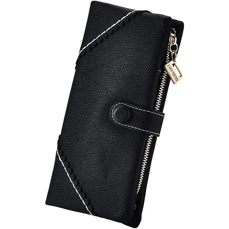 Carteira feminina de couro vegano embreagem bifold organizador de cartão de grande capacidade bolsa longa para meninas cor doce
