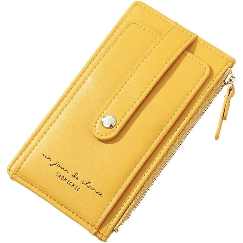 Carteira fina huoguo para mulheres com suporte de cartão de crédito de couro rfid com bolso para moedas com zíper, estojo dobrável para cartão, organizador de dinheiro (amarelo)
