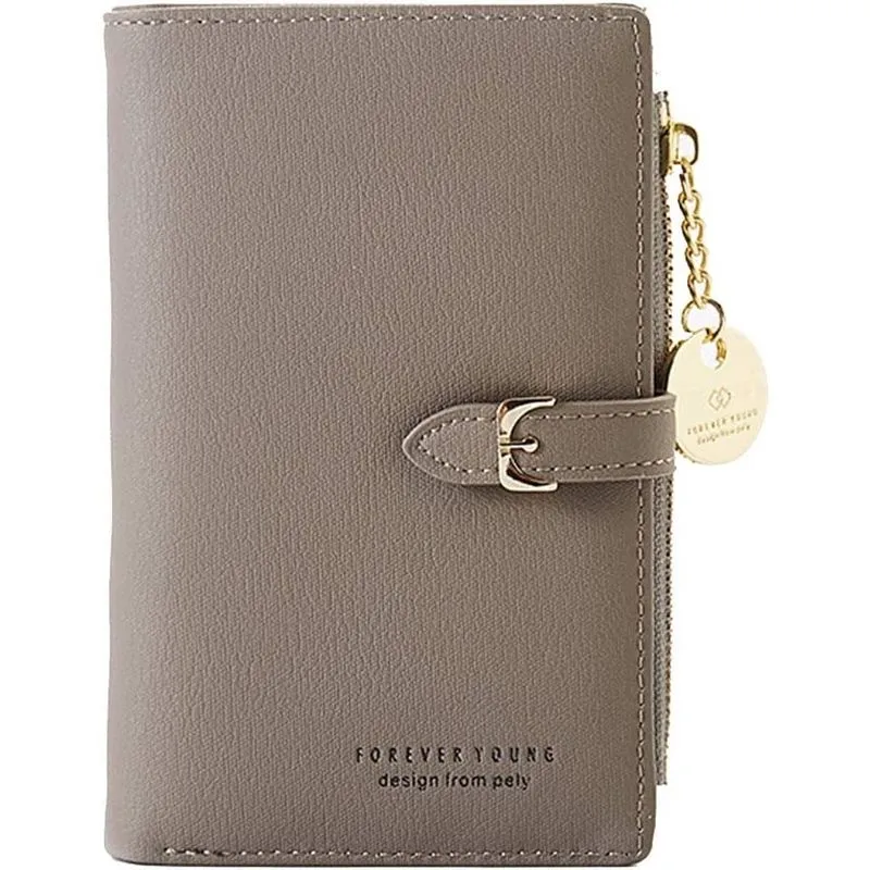 Bolsa curta feminina com bloqueio de rfid couro pu carteira de embreagem média bifold cartão porta-moedas organizador bolsa pequena senhora (cinza)
