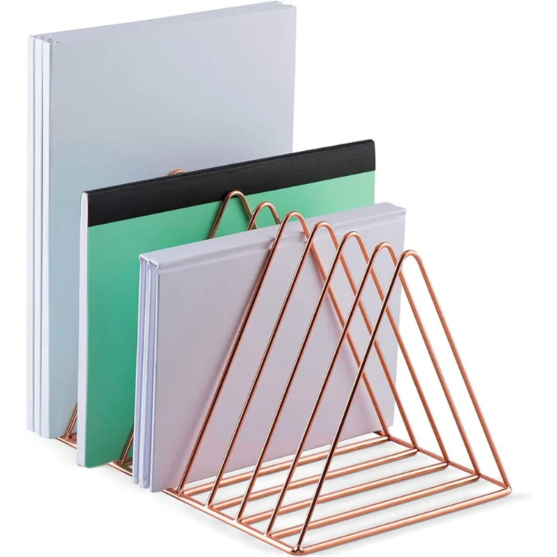 Suporte de arquivo triangular huoguo Organizador de pastas de mesa para classificador de correio Organizador de mesa em ouro rosa, coleção de fios