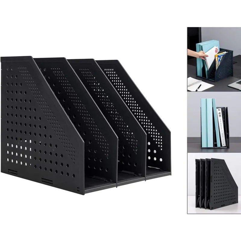 Porta-arquivos de revista dobrável HUOGUO/organizador de mesa para organização e armazenamento de escritório com 3 compartimentos verticais
