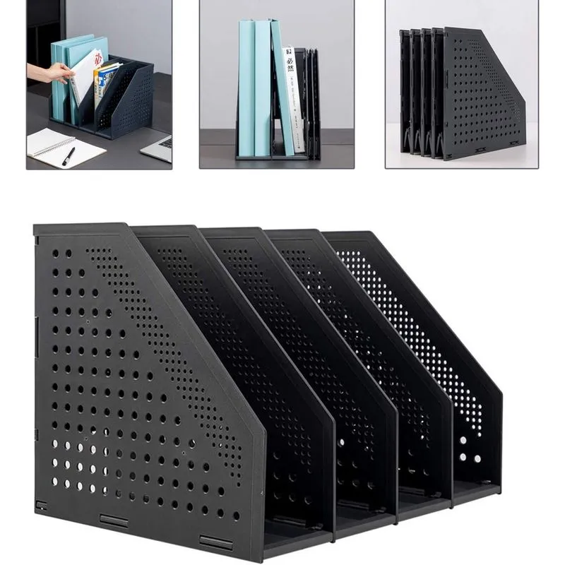 Porta-arquivos de revista dobrável HUOGUO/organizador de mesa para organização e armazenamento de escritório com 4 compartimentos verticais